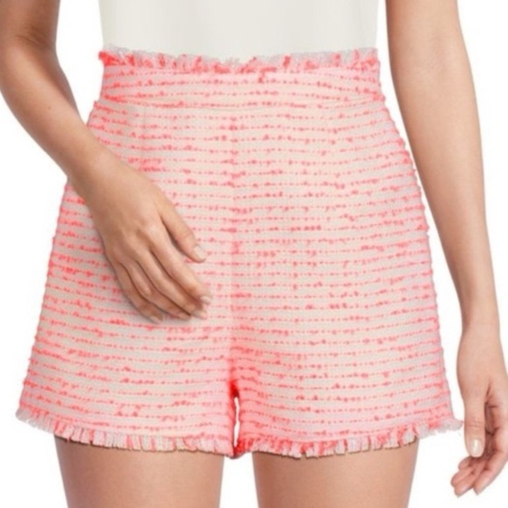 Cinq A Sept Pink Tweed Fringe Hem Shorts 6